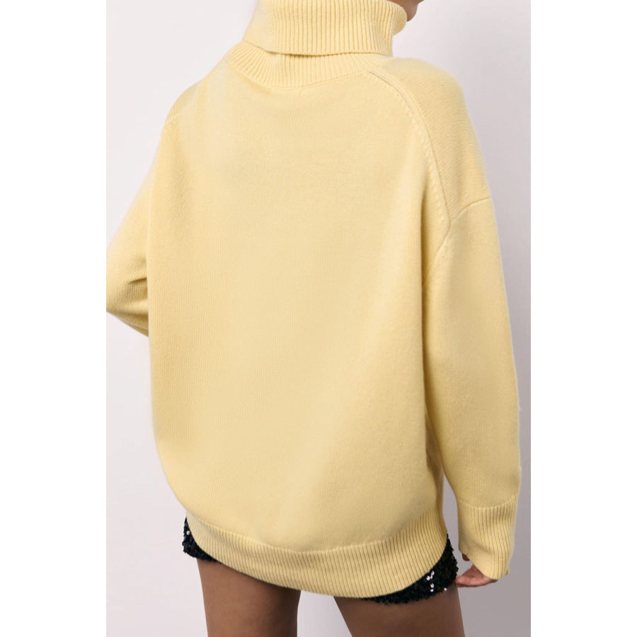 Basic Bae Turtleneck Long Sleeve Dropped Shoulder Sweater Apparel and Accessories