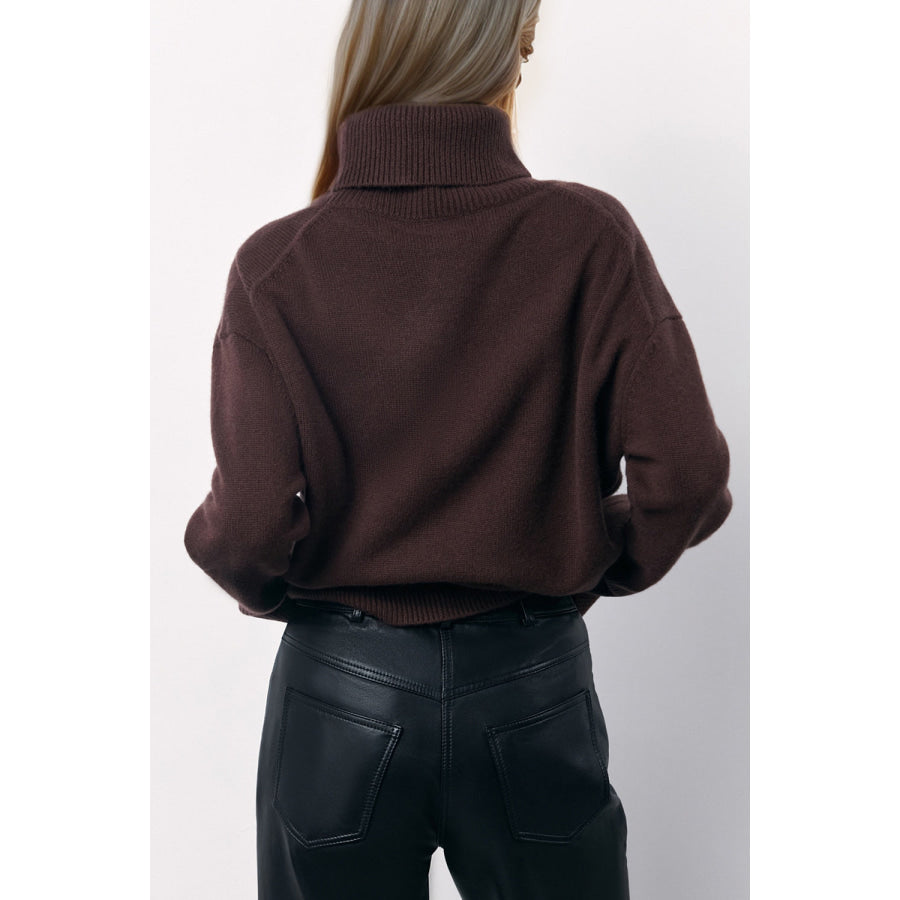 Basic Bae Turtleneck Long Sleeve Dropped Shoulder Sweater Apparel and Accessories