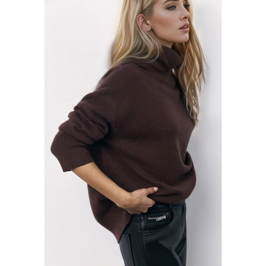 Basic Bae Turtleneck Long Sleeve Dropped Shoulder Sweater Apparel and Accessories