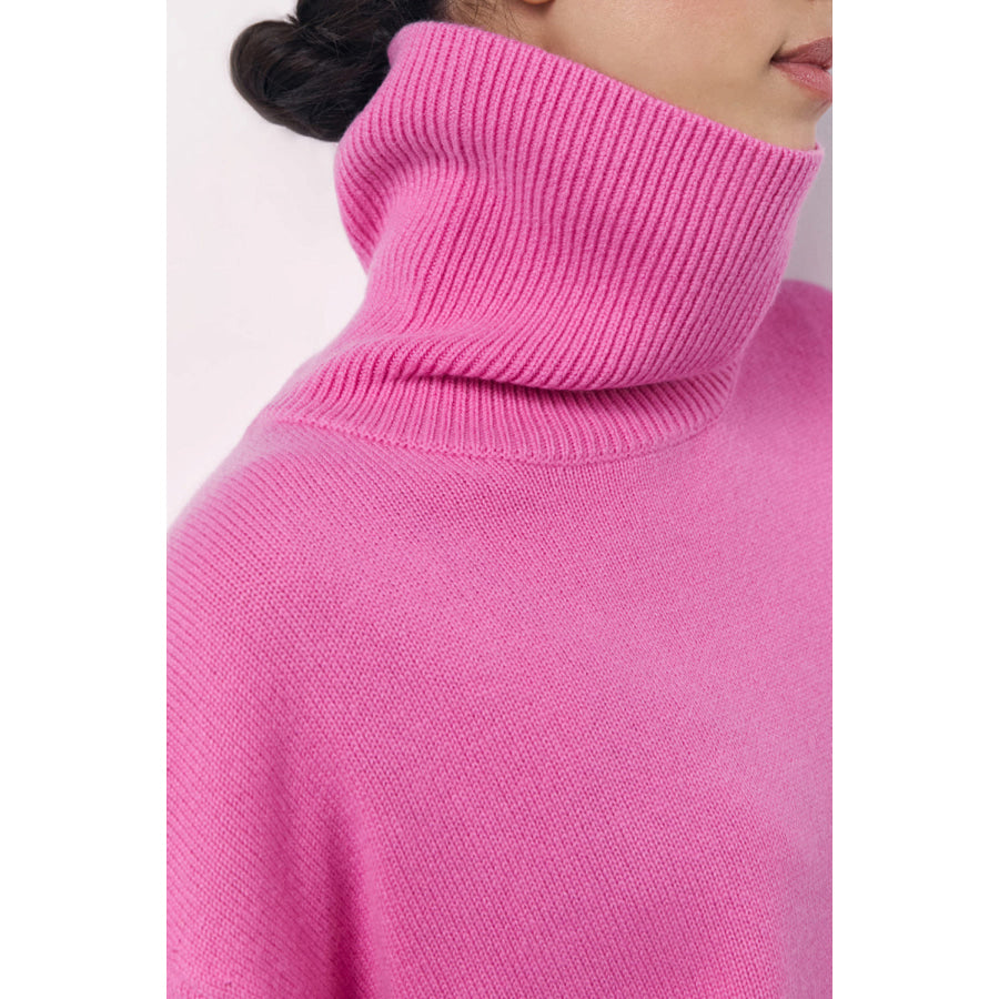 Basic Bae Turtleneck Long Sleeve Dropped Shoulder Sweater Apparel and Accessories