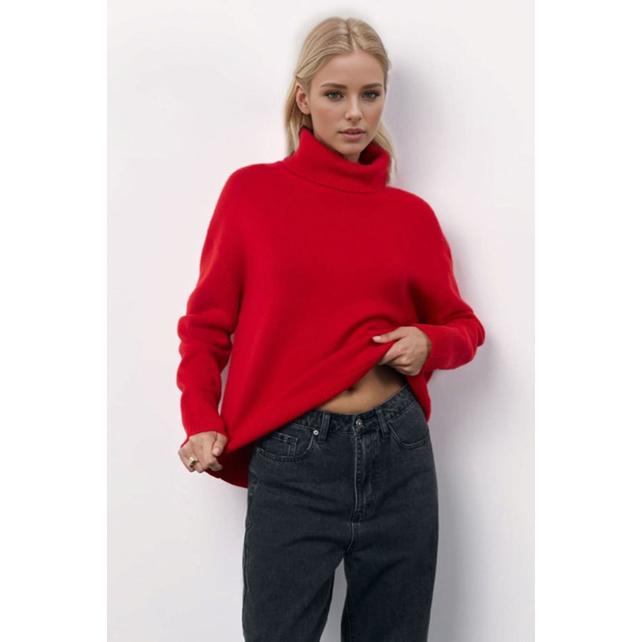 Basic Bae Turtleneck Long Sleeve Dropped Shoulder Sweater Apparel and Accessories