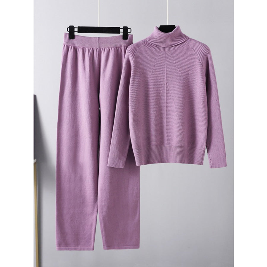 Basic Bae Turtleneck Raglan Sleeve Top and Pants Sweater Set Apparel and Accessories