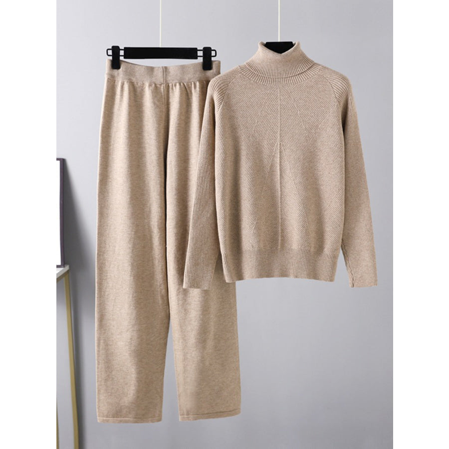 Basic Bae Turtleneck Raglan Sleeve Top and Pants Sweater Set Apparel and Accessories