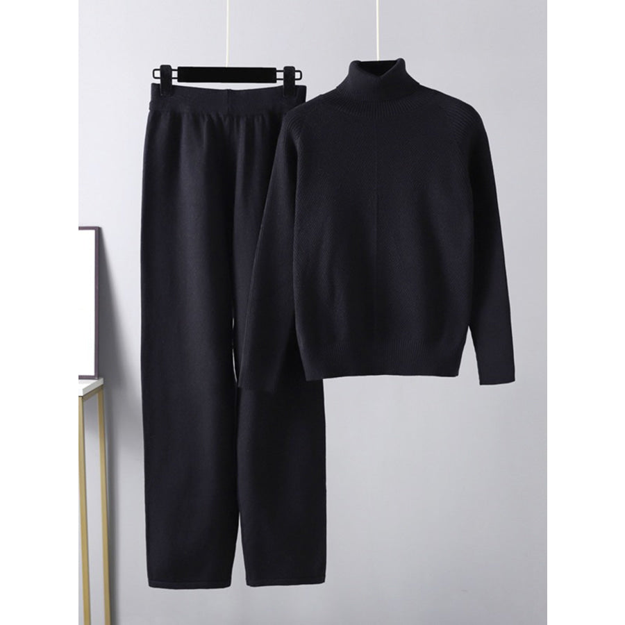 Basic Bae Turtleneck Raglan Sleeve Top and Pants Sweater Set Apparel and Accessories