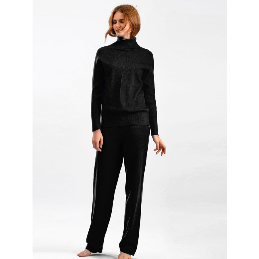 Basic Bae Turtleneck Raglan Sleeve Top and Pants Sweater Set Black / One Size Apparel and Accessories