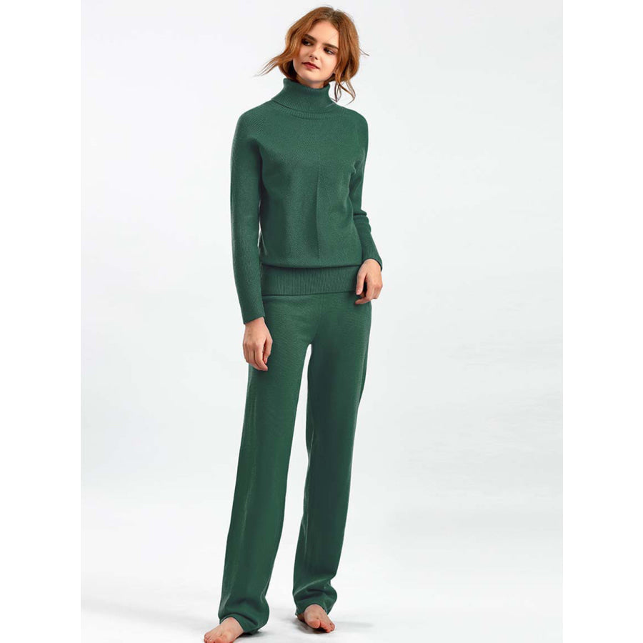 Basic Bae Turtleneck Raglan Sleeve Top and Pants Sweater Set Green / One Size Apparel and Accessories