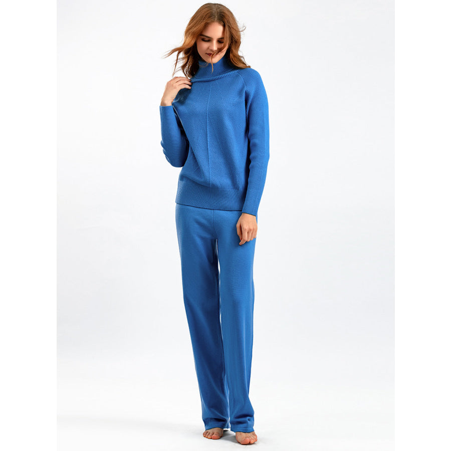 Basic Bae Turtleneck Raglan Sleeve Top and Pants Sweater Set Sky Blue / One Size Apparel and Accessories