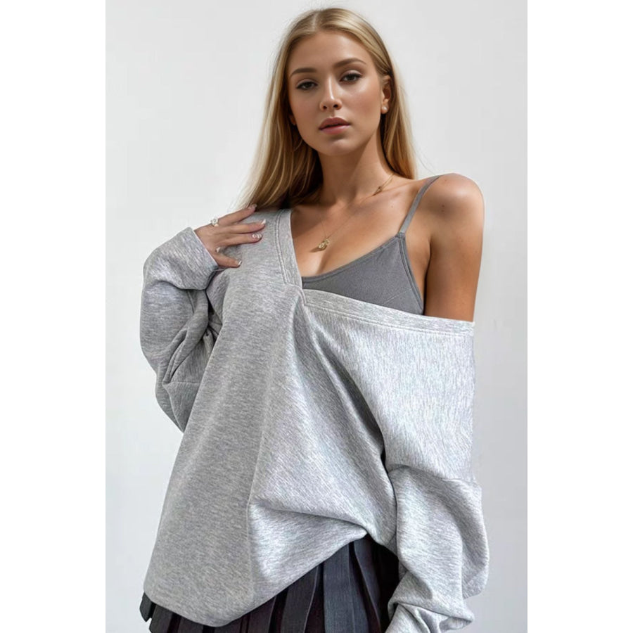 Basic Bae V-Neck Dropped Shoulder Long Sleeve Sweatshirt with Bra Apparel and Accessories