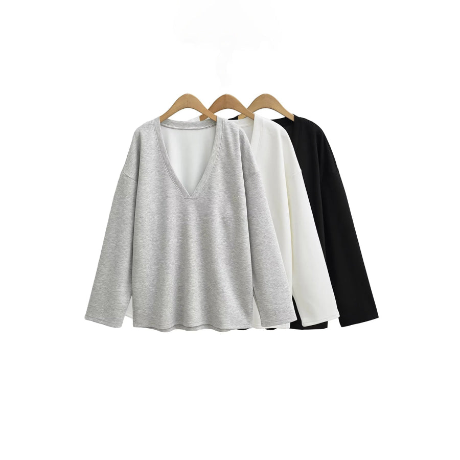 Basic Bae V-Neck Dropped Shoulder Long Sleeve Sweatshirt with Bra Apparel and Accessories