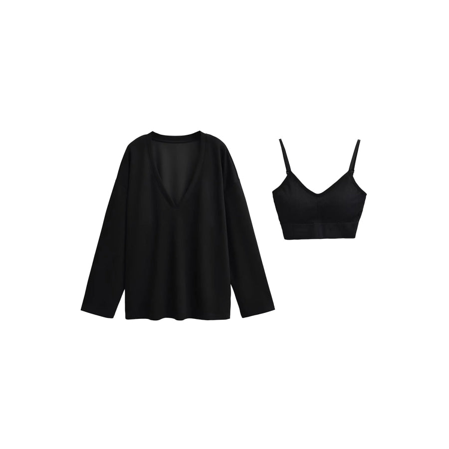 Basic Bae V-Neck Dropped Shoulder Long Sleeve Sweatshirt with Bra Apparel and Accessories