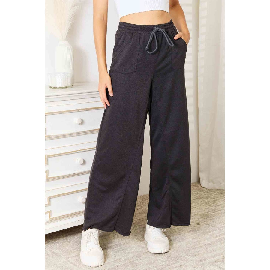 Basic Bae Wide Leg Pocketed Pants Charcoal / S