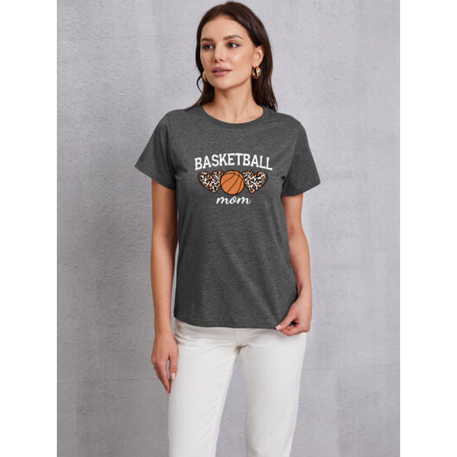 BASKETBALL MOM Round Neck Short Sleeve T - Shirt Charcoal / S Apparel and Accessories