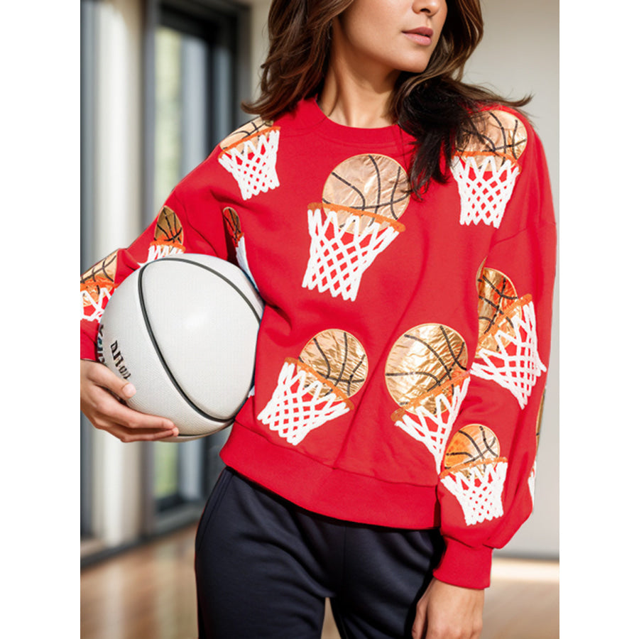 Basketball Round Neck Long Sleeve Sweatshirt Deep Red / S Apparel and Accessories