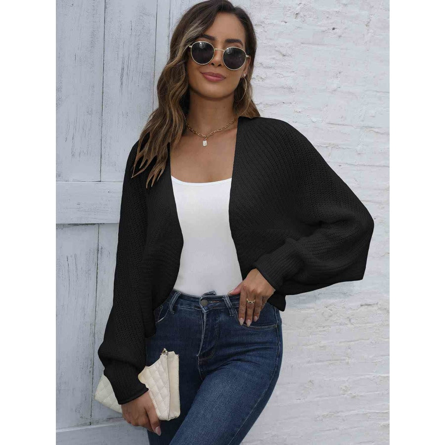 Bat Sleeve Open Front Short Cardigan Black / S