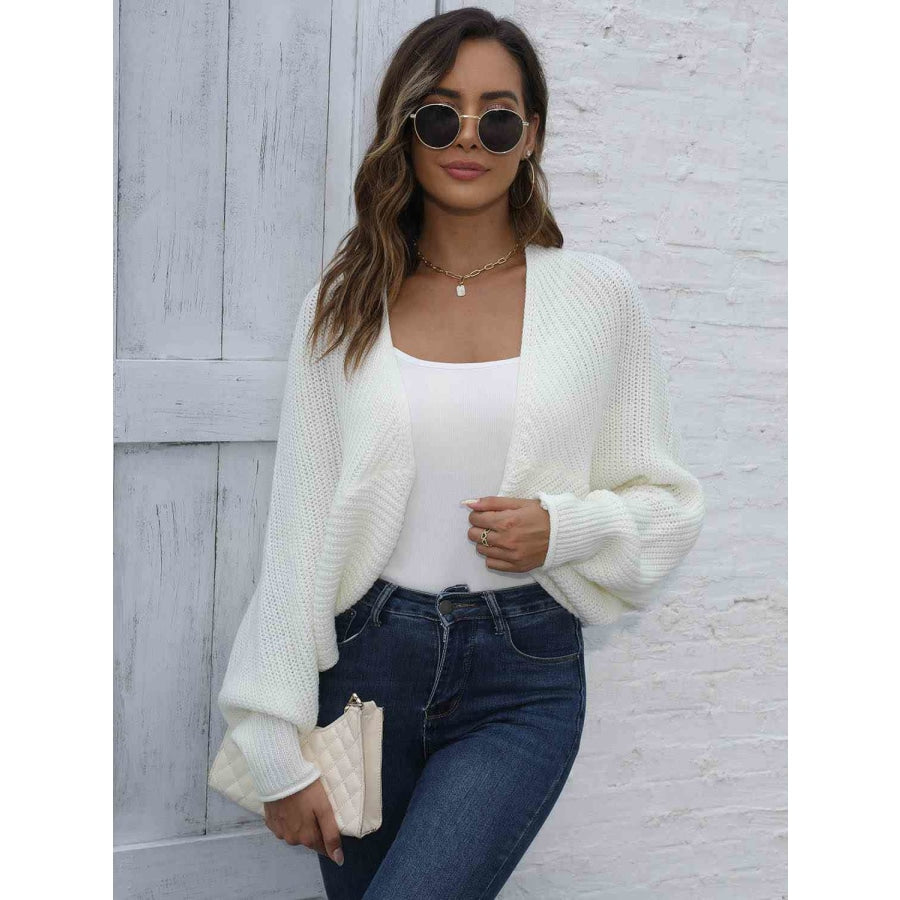 Bat Sleeve Open Front Short Cardigan White / S