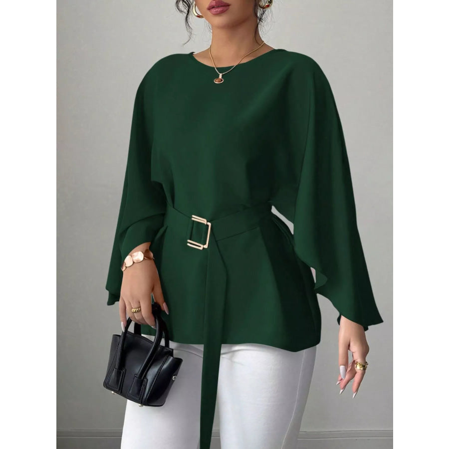 Batwing Sleeve Belted Blouse Apparel and Accessories