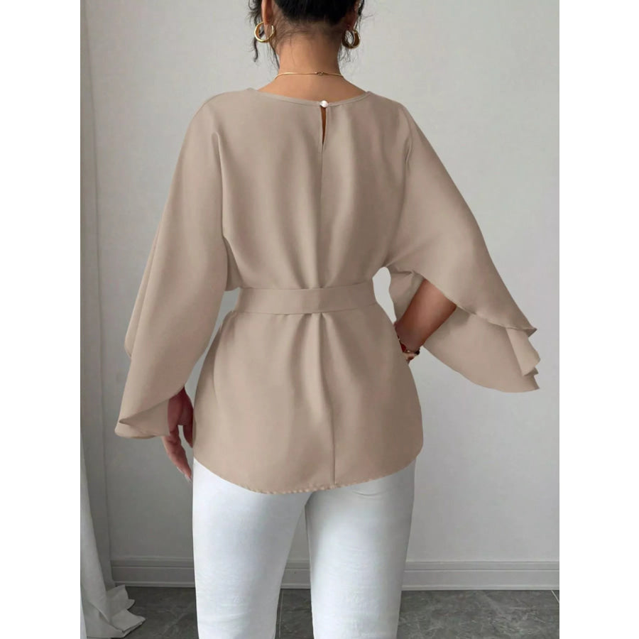 Batwing Sleeve Belted Blouse Apparel and Accessories