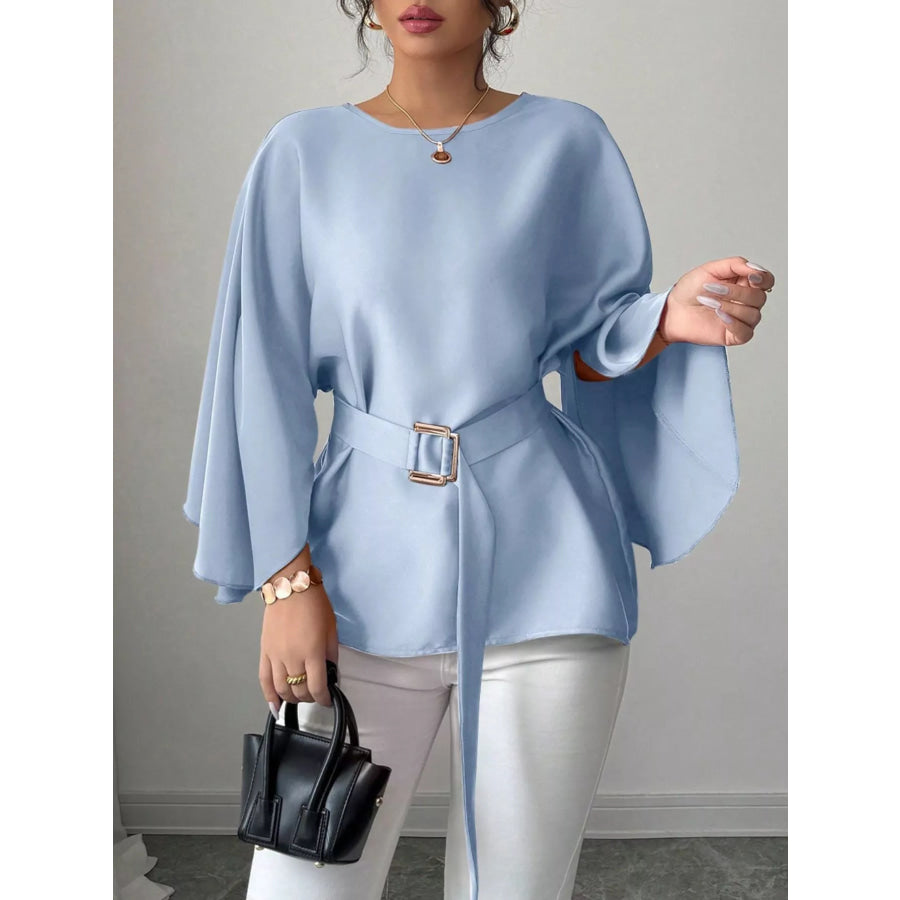 Batwing Sleeve Belted Blouse Apparel and Accessories