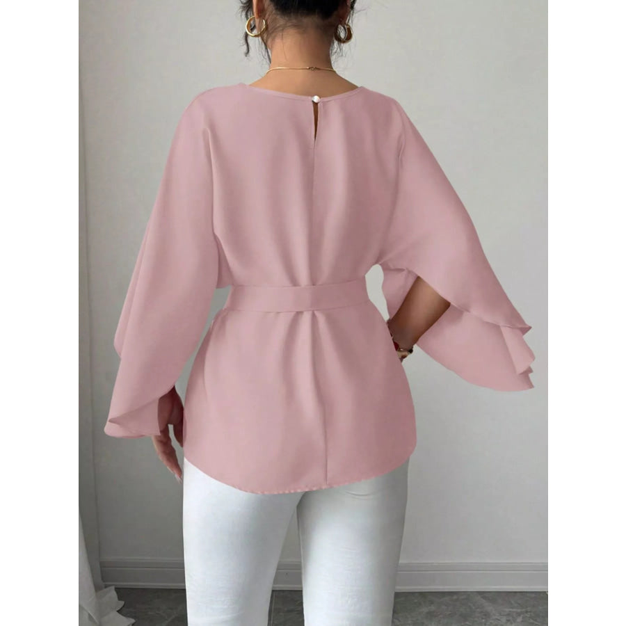 Batwing Sleeve Belted Blouse Apparel and Accessories