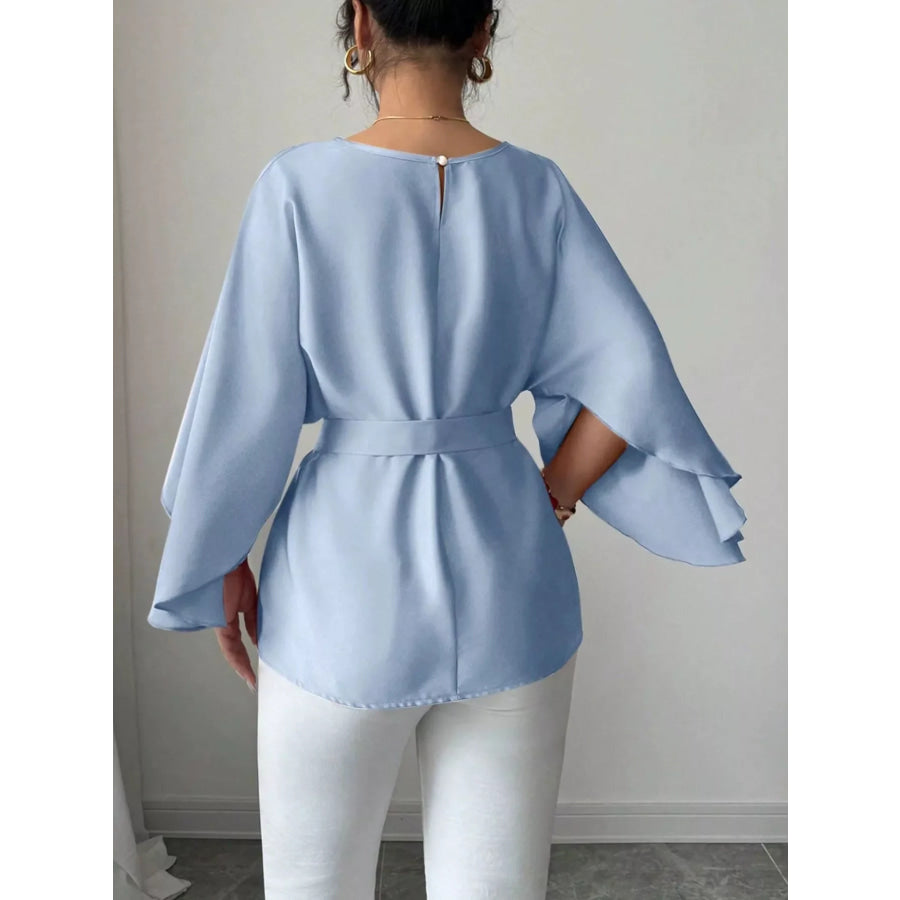 Batwing Sleeve Belted Blouse Apparel and Accessories
