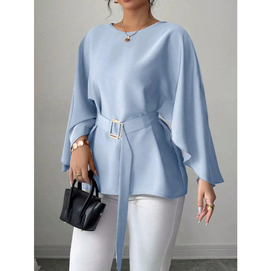 Batwing Sleeve Belted Blouse Apparel and Accessories