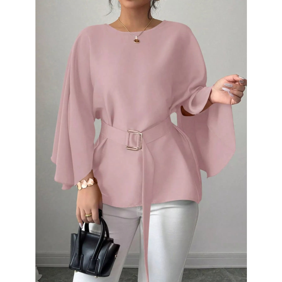 Batwing Sleeve Belted Blouse Apparel and Accessories