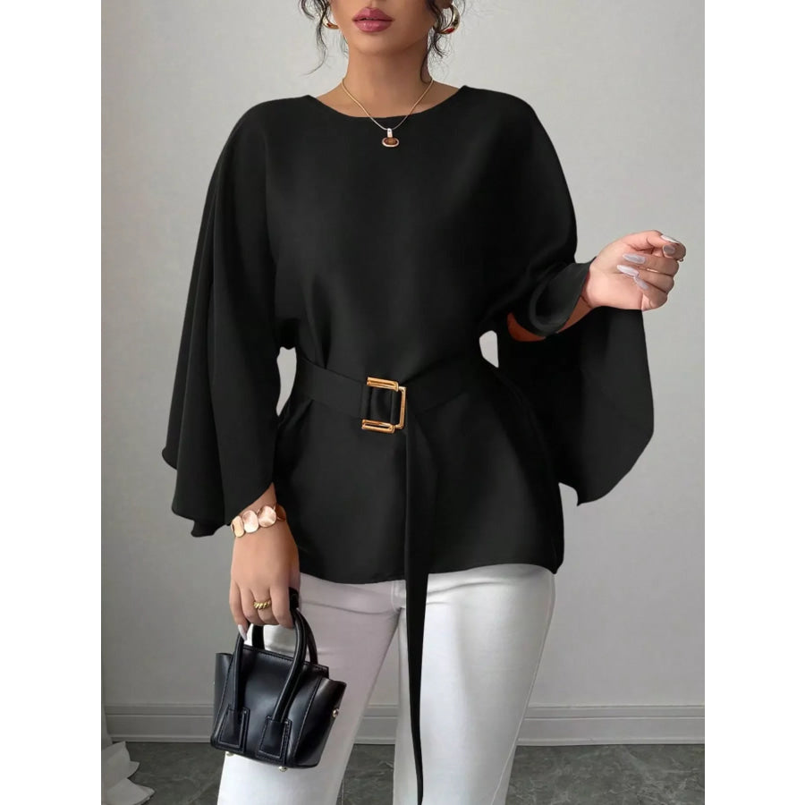 Batwing Sleeve Belted Blouse Apparel and Accessories