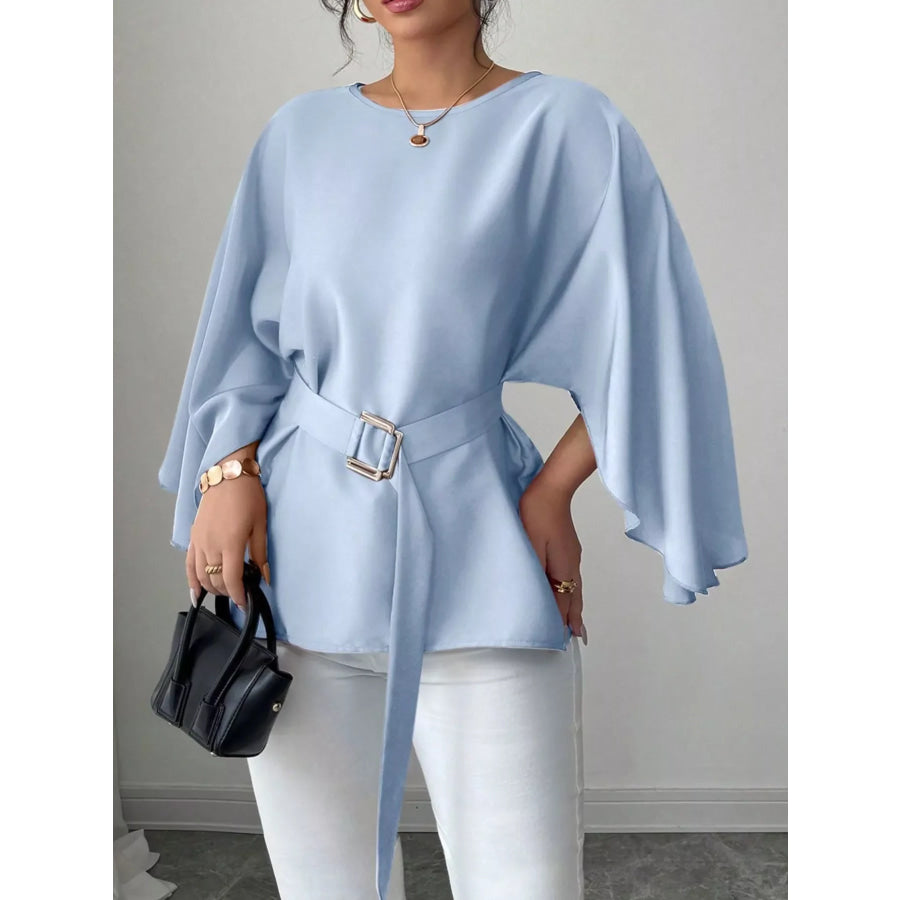 Batwing Sleeve Belted Blouse Apparel and Accessories