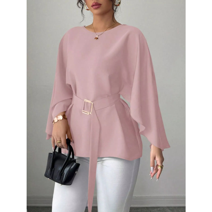 Batwing Sleeve Belted Blouse Apparel and Accessories