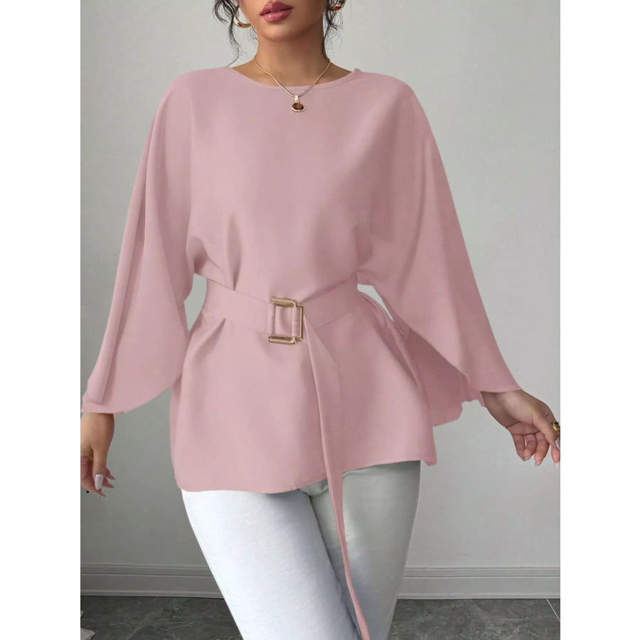 Batwing Sleeve Belted Blouse Apparel and Accessories