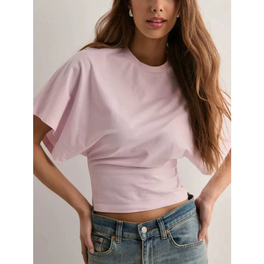 Batwing Sleeve Fitted Waist T-Shirt Blush Pink / XS Apparel and Accessories
