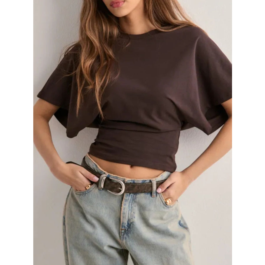 Batwing Sleeve Fitted Waist T-Shirt Dark Brown / XS Apparel and Accessories