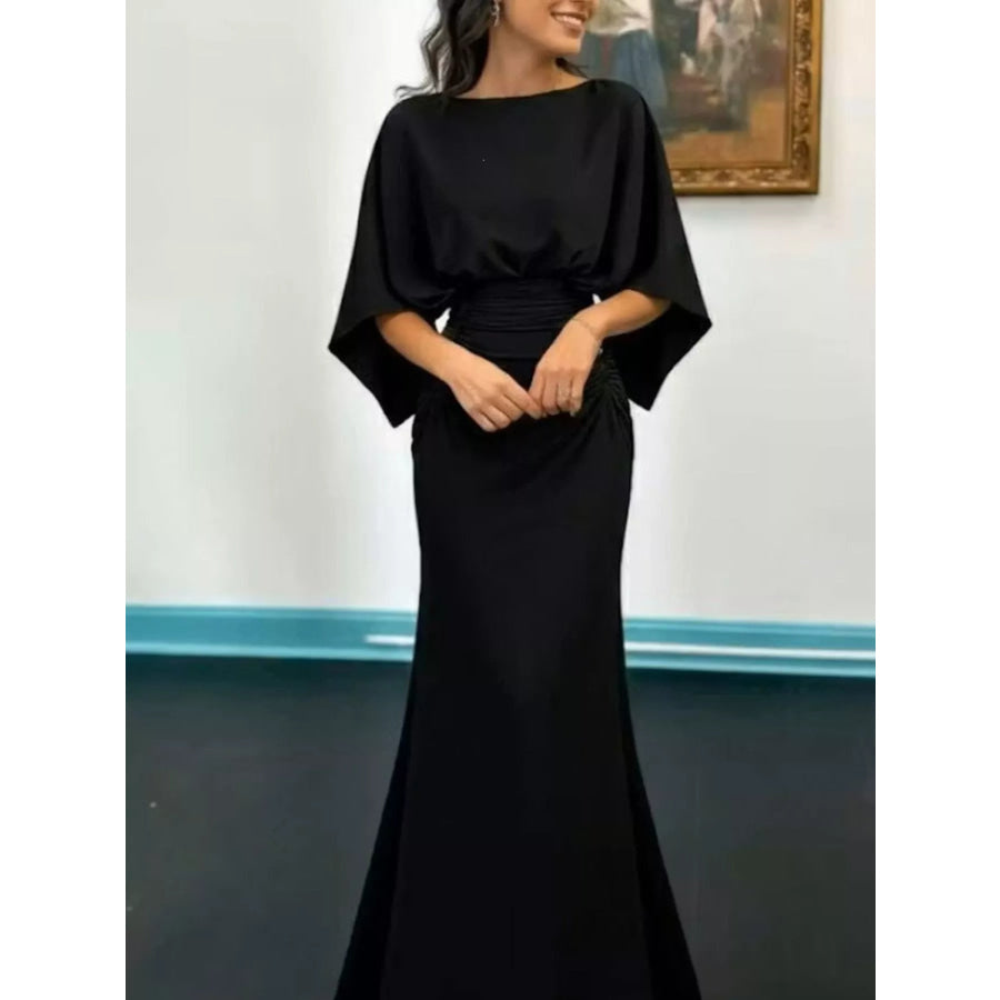 Batwing Sleeve Ruched Maxi Dress Apparel and Accessories