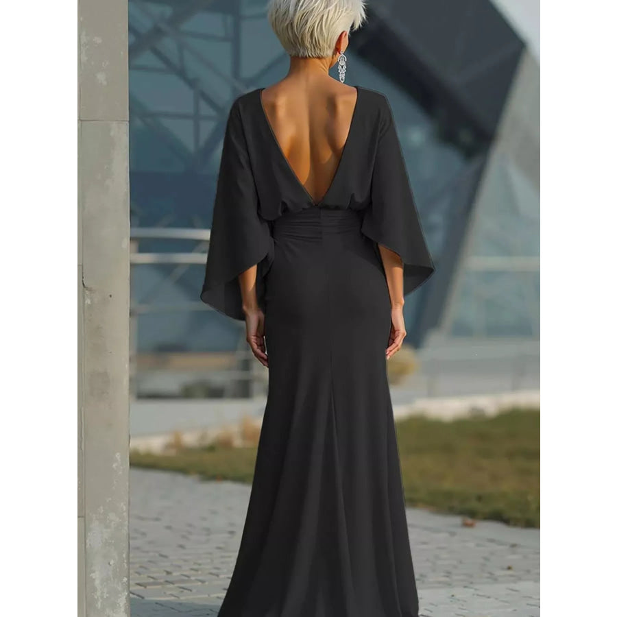 Batwing Sleeve Ruched Maxi Dress Apparel and Accessories