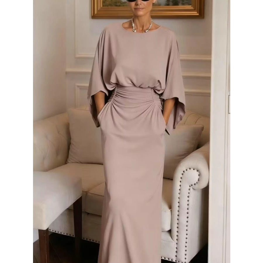 Batwing Sleeve Ruched Maxi Dress Apparel and Accessories