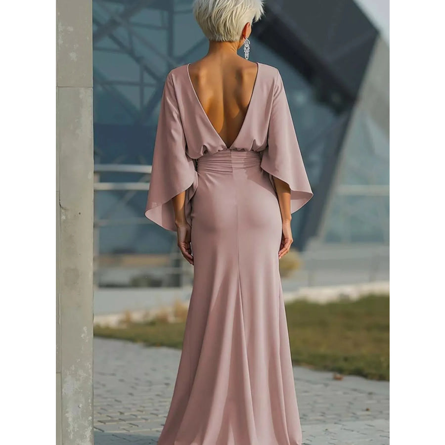 Batwing Sleeve Ruched Maxi Dress Apparel and Accessories