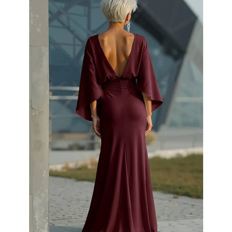Batwing Sleeve Ruched Maxi Dress Apparel and Accessories