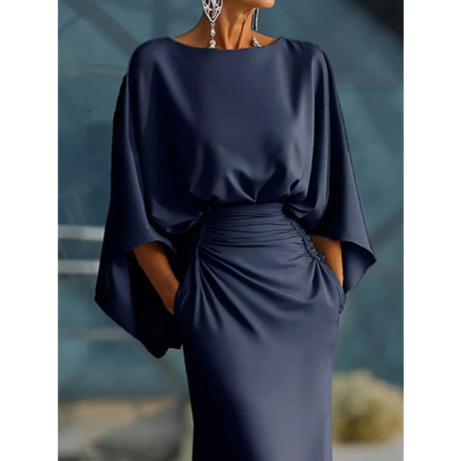 Batwing Sleeve Ruched Maxi Dress Apparel and Accessories