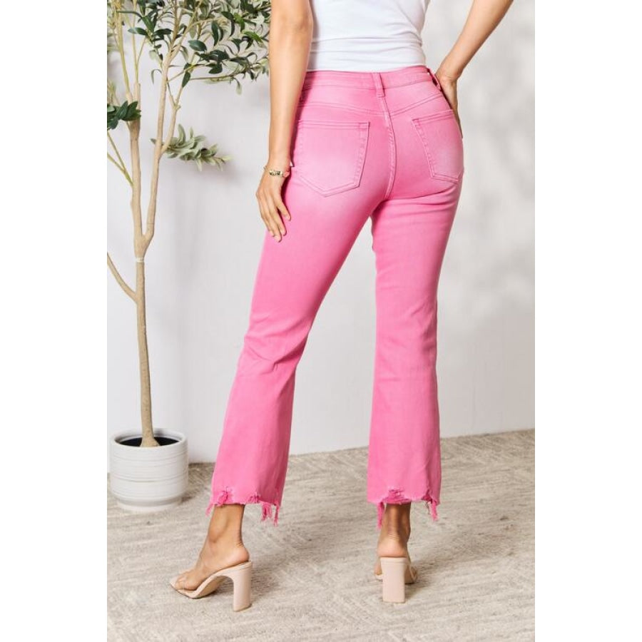 BAYEAS Frayed Hem Bootcut Jeans Fuchsia Pink / 0(24)