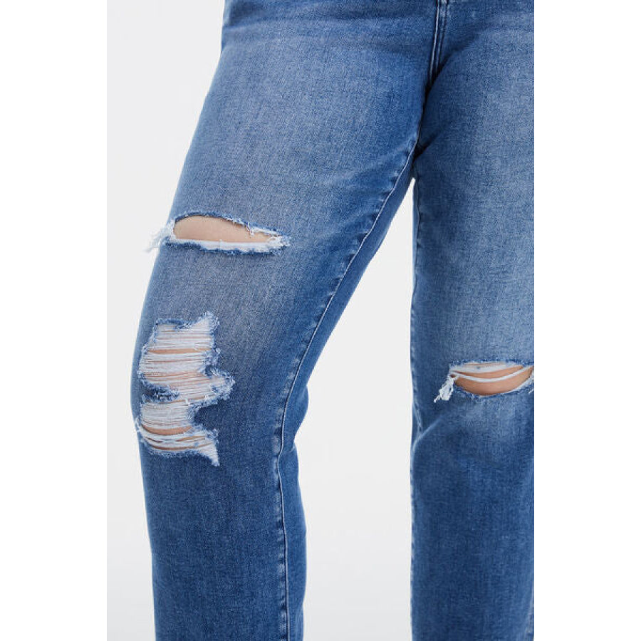 BAYEAS Full Size High Waist Distressed Cat’s Whiskers Straight Jeans Apparel and Accessories