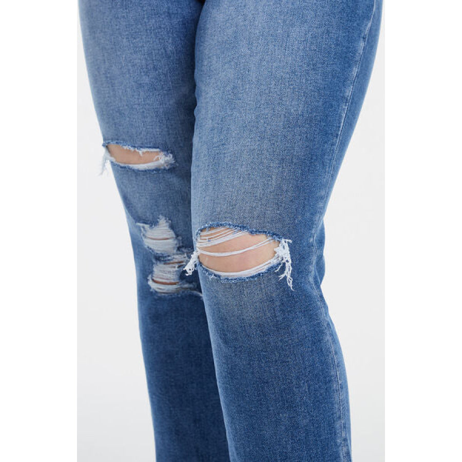 BAYEAS Full Size High Waist Distressed Cat’s Whiskers Straight Jeans Apparel and Accessories