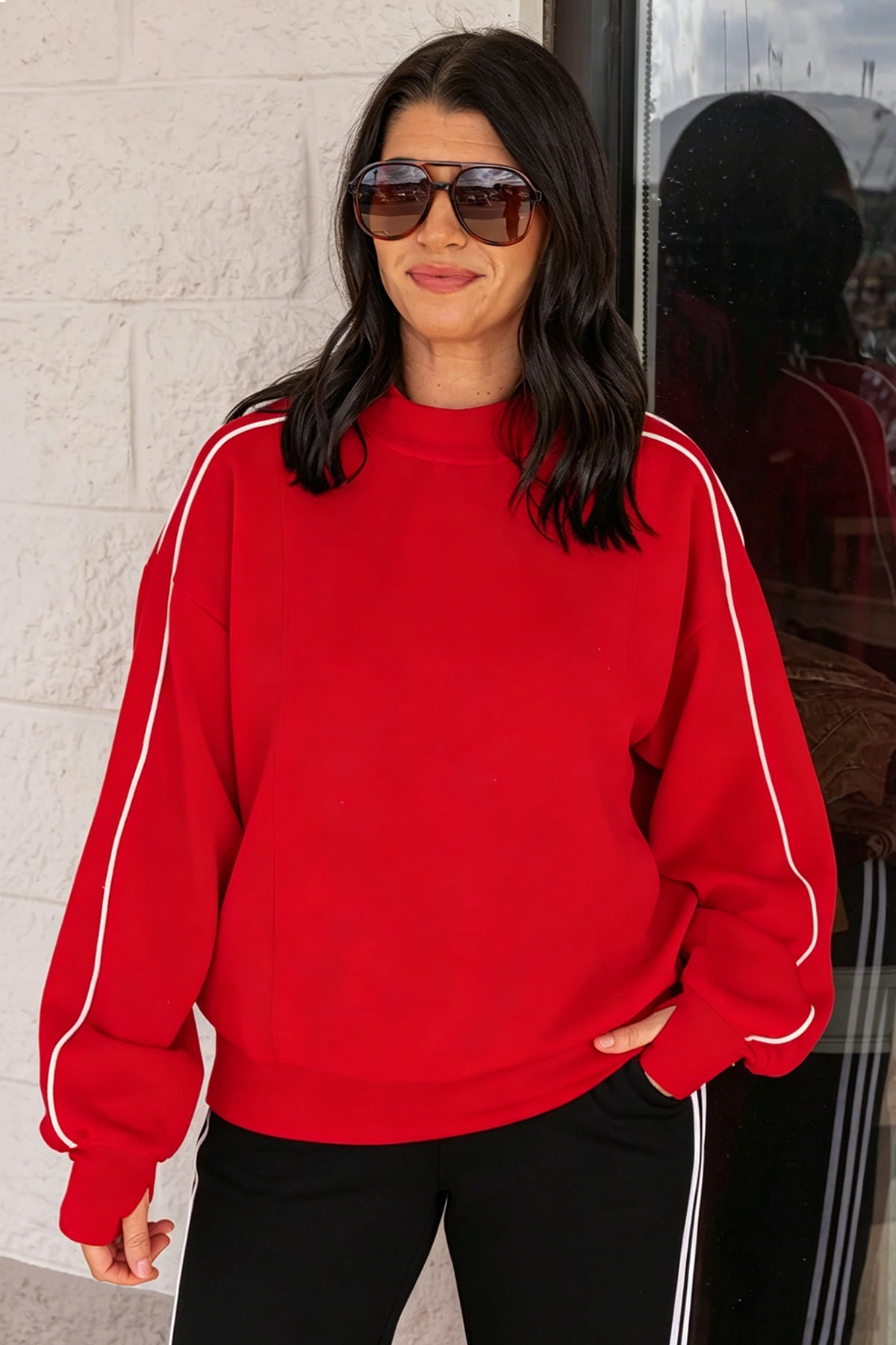Fiery Red Stand Neck Long Sleeve Regular Fit Sweatshirt