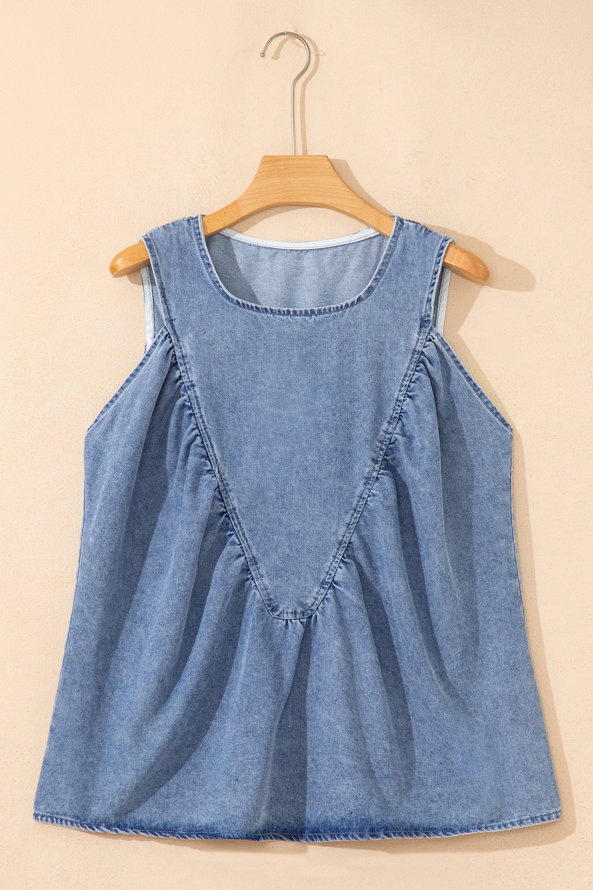 Myosotis Denim Pleated Patchwork Sleeveless Top