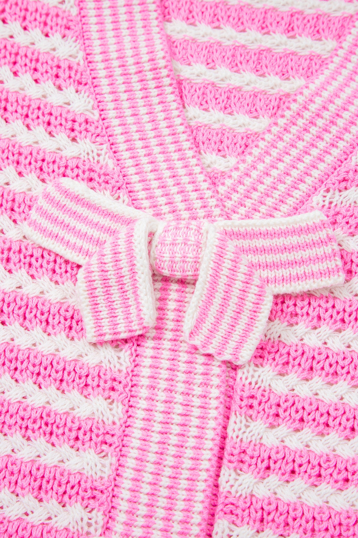 Green Stripe Short Sleeve Knit V Neck Bow Knot Sweater
