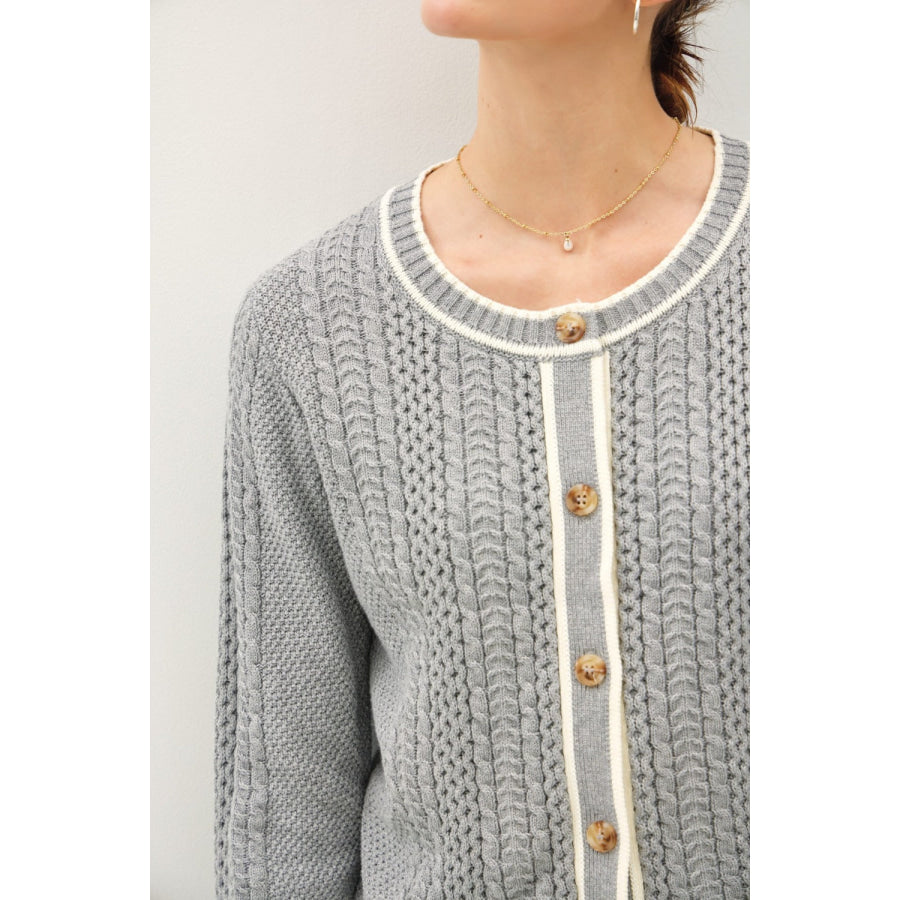 Be Cool Cable Knit Long Sleeve Contrast Edge Cardigan Apparel and Accessories