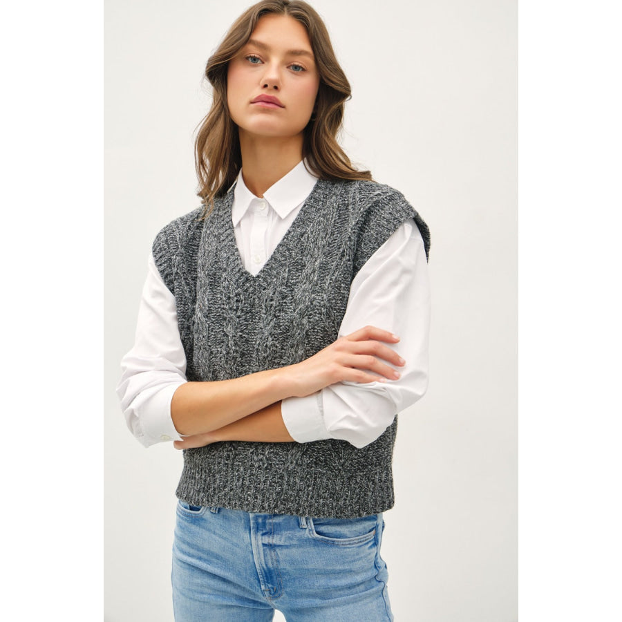 Be Cool Cable Knit V-Neck Sweater Vest Charcoal / S/M Apparel and Accessories