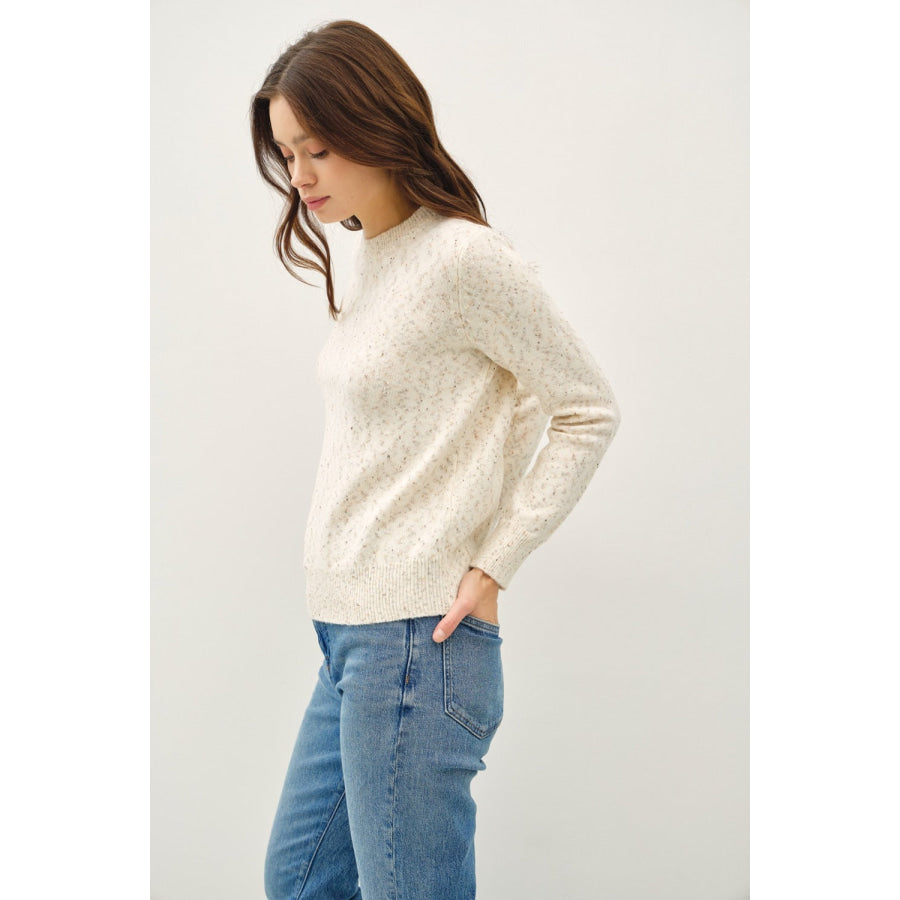 Be Cool Heathered Round Neck Long Sleeve Sweater Apparel and Accessories