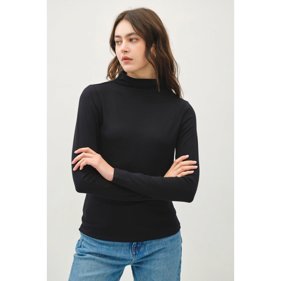 Be Cool Mock Neck Long Sleeve T-Shirt Black / S Apparel and Accessories