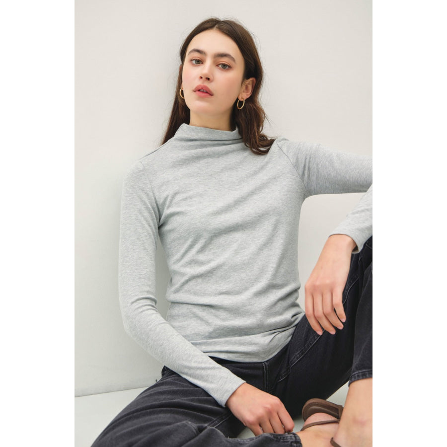 Be Cool Mock Neck Long Sleeve T-Shirt Grey / S Apparel and Accessories