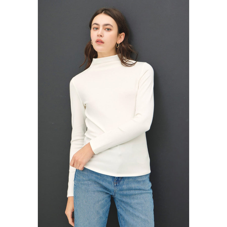 Be Cool Mock Neck Long Sleeve T-Shirt Ivory / S Apparel and Accessories